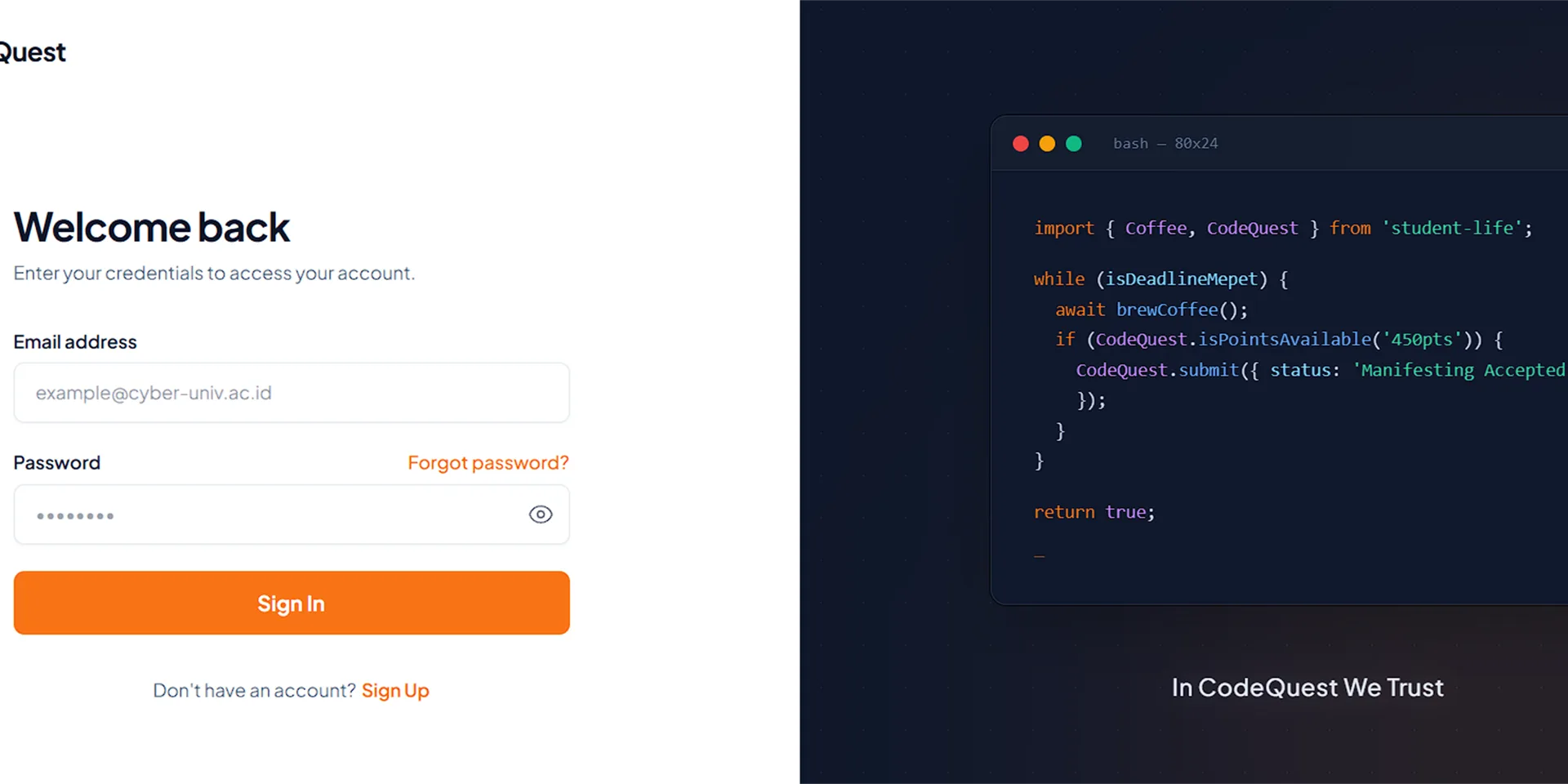 CodeQuest interface overview
